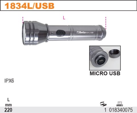 LATARKA LED 450LM AKUMULATOR.ZE ZŁ.USB LATARKA LED 450LM AKUMULATOR.ZE ZŁ.USB