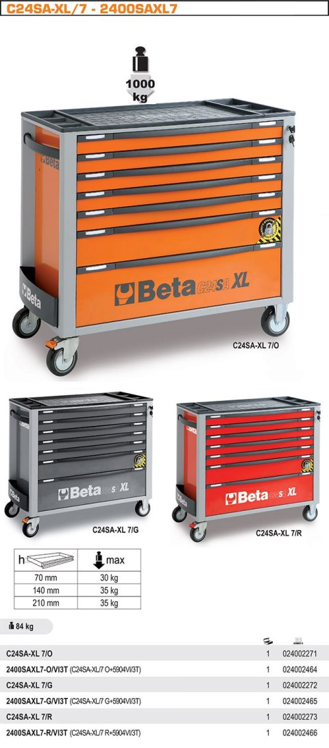 Wózek narzędziowy z 7 szufladami pomarańczowy 2400/C24SA-XL7/O