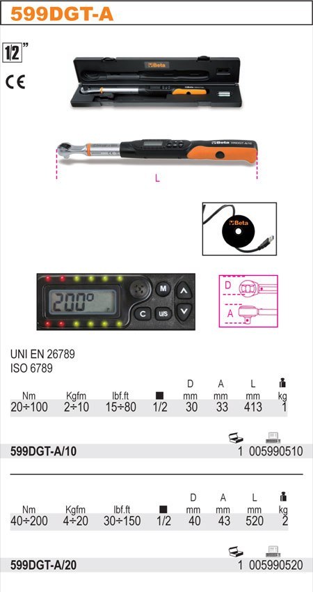 Klucz dynamometryczny elektroniczny 40-200Nm 599DGT-A20 BETA