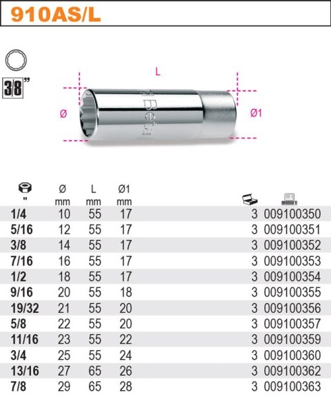 NASADKA 3/8" DŁUGA 3/8" NASADKA 3/8" DŁUGA 3/8"