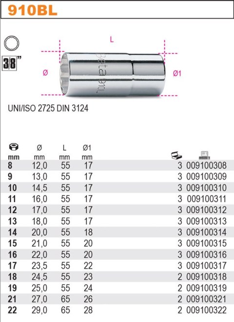 NASADKA 3/8" DŁUGA 9MM NASADKA 3/8" DŁUGA 9MM