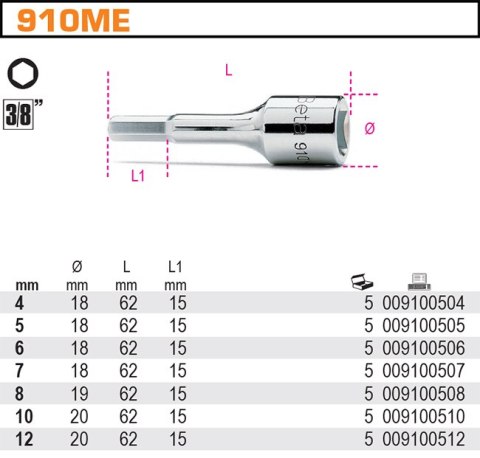 NASADKA 3/8" Z KOŃCÓWKĄ TRZPIENIOWĄ 10MM NASADKA 3/8" Z KOŃCÓWKĄ TRZPIENIOWĄ 10MM