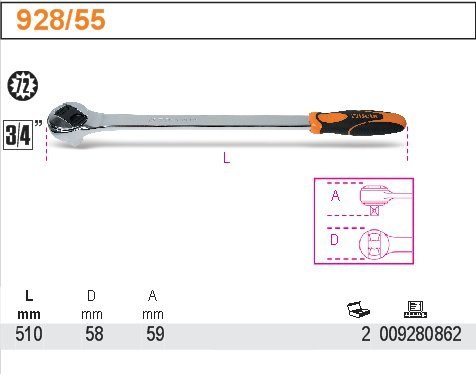 Pokrętło 3/4" z dwukierunkowym mechanizmem zapadkowym 510mm 928/55 Beta Pokrętło 3/4" z dwukierunkowym mechanizmem zapadkowym 510mm 928/55 Beta
