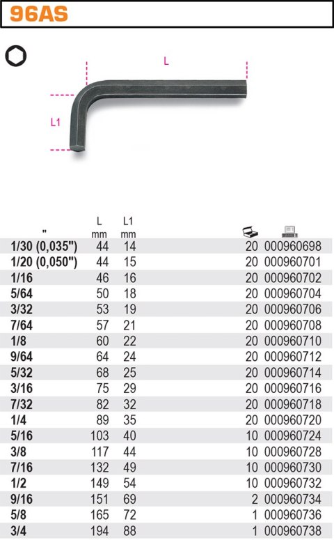 KLUCZ TRZPIENIOWY KĄTOWY 9/64" KLUCZ TRZPIENIOWY KĄTOWY 9/64"