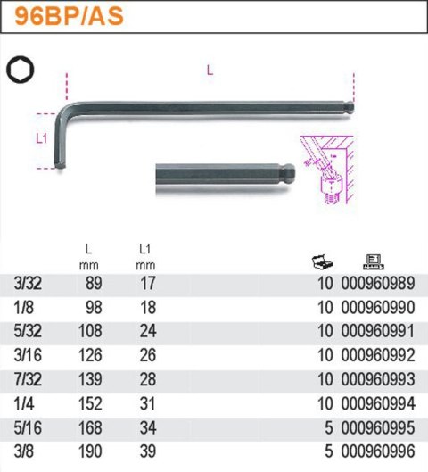 KLUCZ TRZPIENIOWY Z KULISTĄ KOŃC. 7/32" KLUCZ TRZPIENIOWY Z KULISTĄ KOŃC. 7/32"