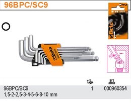 Komplet kluczy trzpieniowych kątowych z kulistą końcówką 1.5-10mm 9szt. Beta 96BPC/SC9