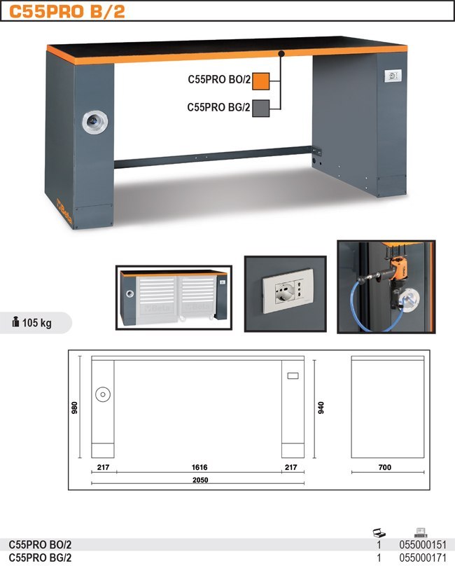 STÓŁ WARSZTATOWY C55B-PRO-B 2M POMAR. STÓŁ WARSZTATOWY C55B-PRO-B 2M POMAR.