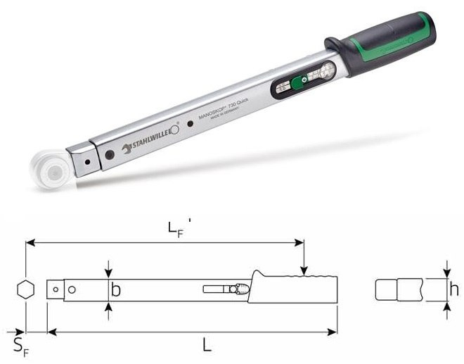 Klucz dynamometryczny 25-130Nm (20-95 ft.lb), 14x18mm, 730/12 QUICK  50184012 Stahlwille - sklep narzędziowy24.eu