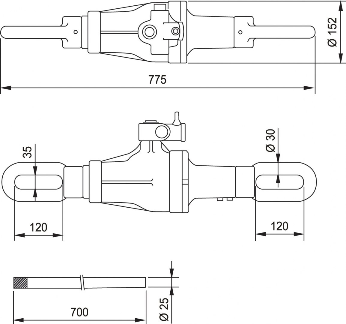Mechaniczny siłownik ciągnący PL 2510, nośność 25 t, skok 100 mm; HOLMATRO Mechaniczny siłownik ciągnący PL 2510, nośność 25 t, skok 100 mm; HOLMATRO