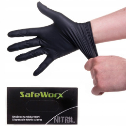Rękawice ochronne kauczukowe SafeWorx czarne rozm. XL 90szt.