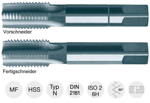 2-częściowy zestaw gwintowników ręcznych M10 x 1,00 do gwintów metrycznych drobnozwojnych HSS-E, DIN 352; 42 14317 055 Forum