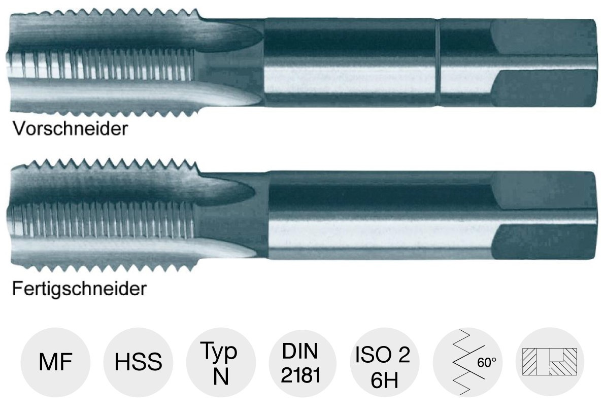 2-częściowy zestaw gwintowników ręcznych M33 x 2,00 do gwintów metrycznych drobnozwojnych HSS-E, DIN 352; 42 14317 157 Forum