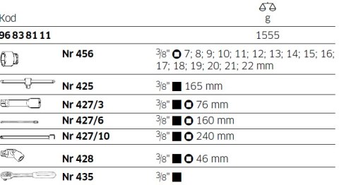 Zestaw narzędzi 3/8" w wytłoczkach z tworzywa do wózków warsztatowych 96838111 Stahlwille Zestaw narzędzi 3/8" w wytłoczkach z tworzywa do wózków warsztatowych 96838111 Stahlwille