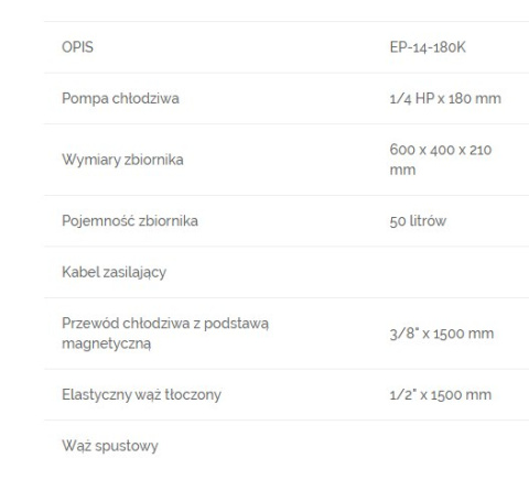Kompletny układ chłodziwa EP-14-180K Kompletny układ chłodziwa EP-14-180K