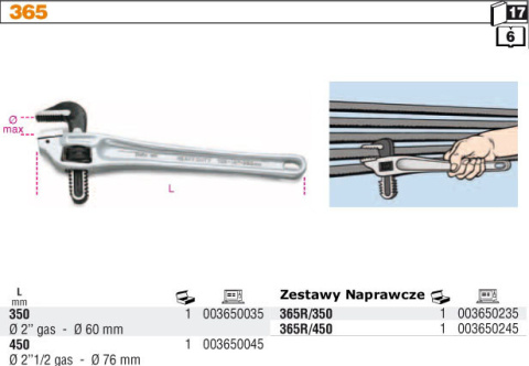 ZESTAW NAPRAWCZY DO KLUCZA 365/450, 365R/450 BETA ZESTAW NAPRAWCZY DO KLUCZA 365/450, 365R/450 BETA