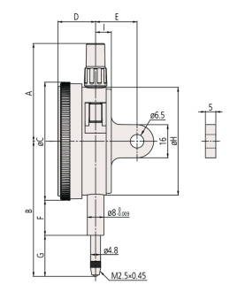 Czujnik zegarowy, ścianka tylna bez ucha, typ ISO; 1mm, 0,001mm; 2109AB-10 Mitutoyo