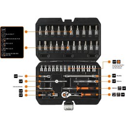 ZESTAW KLUCZY NASADOWYCH 1/4'' 46SZT NEO