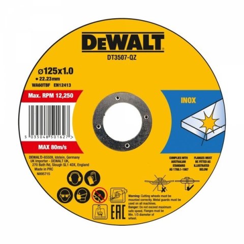 TARCZA PŁASKA INOX 125*1.0*22 10szt. DT3507 DEWALT