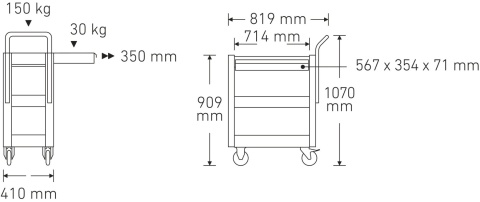 Wózek serwisowy 612 ST; RAL 7016; 819x909x410mm; 81300612 Stahlwille