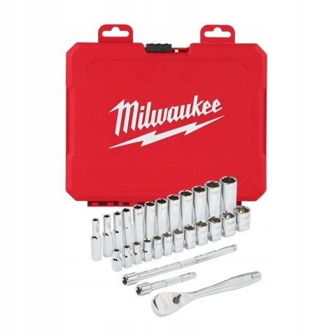 ZESTAW NASADEK 1/4'' Z GRZECHOTKĄ 28 SZT. MILWAUKEE